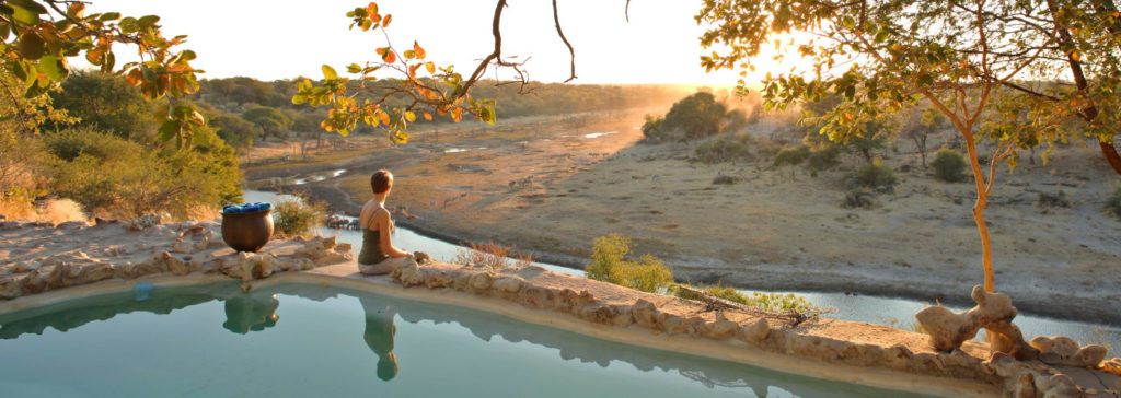 Vue sur la rivière depuis Meno a Kwena, Makgadikgadi Pans, Botswana