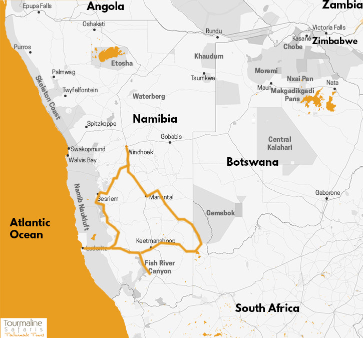carte Voyage Namibie Vers le Grand Sud namibien