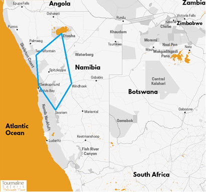 carte circuit Wilderness en Namibie, voyage de luxe en Namibie